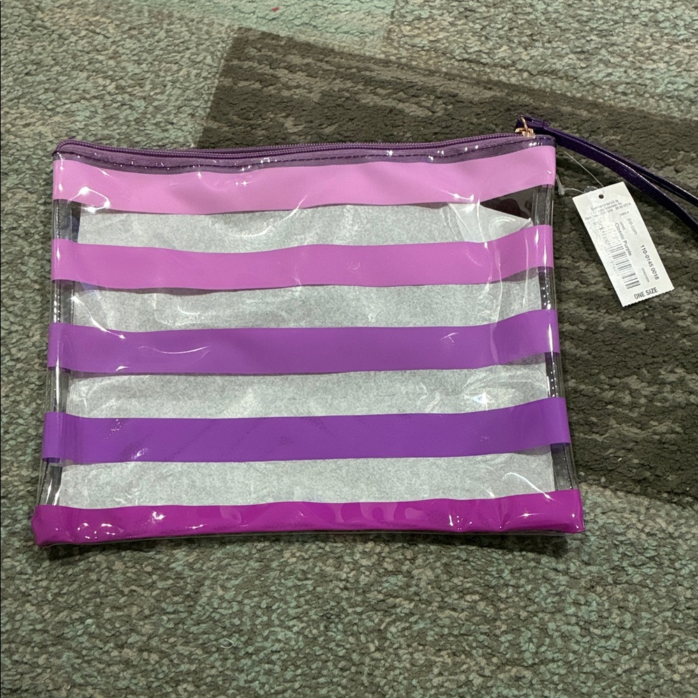 Mixit Clear Stripe Wristlet Pouch in Pink and Purple